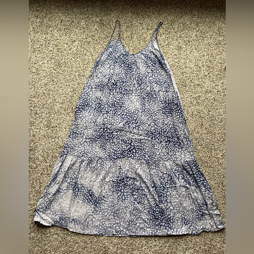 Women’s Blue and White Patterned Midi Slip Dress